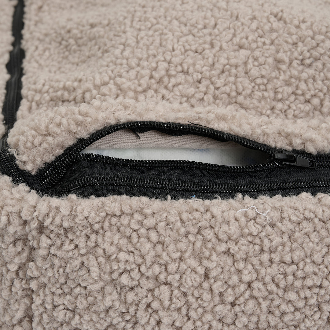 Beige hundekurv i aftageligt og vaskbart betræk med memory foam fyld