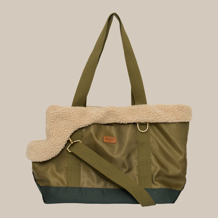 LIMITED EDITION - Olive // ​​Sporty dog ​​bag with soft teddy fleece lining