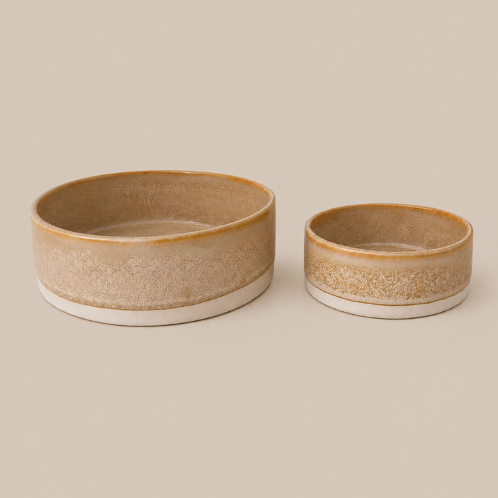 Beige hundeskål i keramik